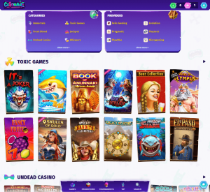 Casombi Casino desktop game collection screenshot showing available slots and table games – tested