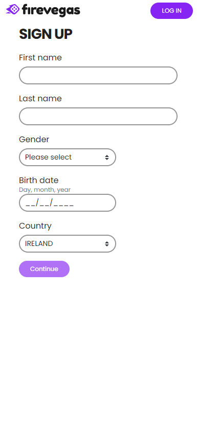 FireVegas Casino Registration Process Image 1