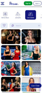 BluVegas Casino mobile live casino preview screenshot showing roulette and blackjack tables – tested