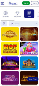 BluVegas Casino mobile slots preview screenshot showing featured slot games – tested