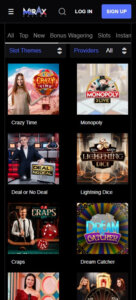 Mirax Casino mobile live casino preview screenshot showing dealer game list – tested