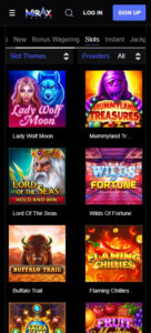 Mirax Casino mobile slots preview screenshot showing slot grid – tested