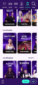 Slotbox Casino mobile live casino preview screenshot showing dealer tables – tested