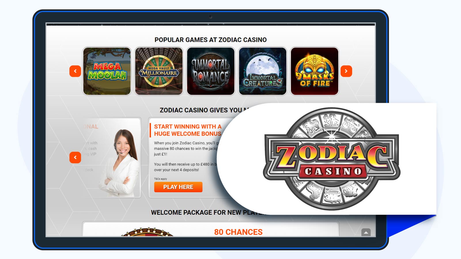 Zodiac Casino homepage