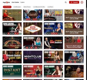 Magic Red Casino desktop live casino screenshot displaying tables including blackjack, roulette and baccarat – tested