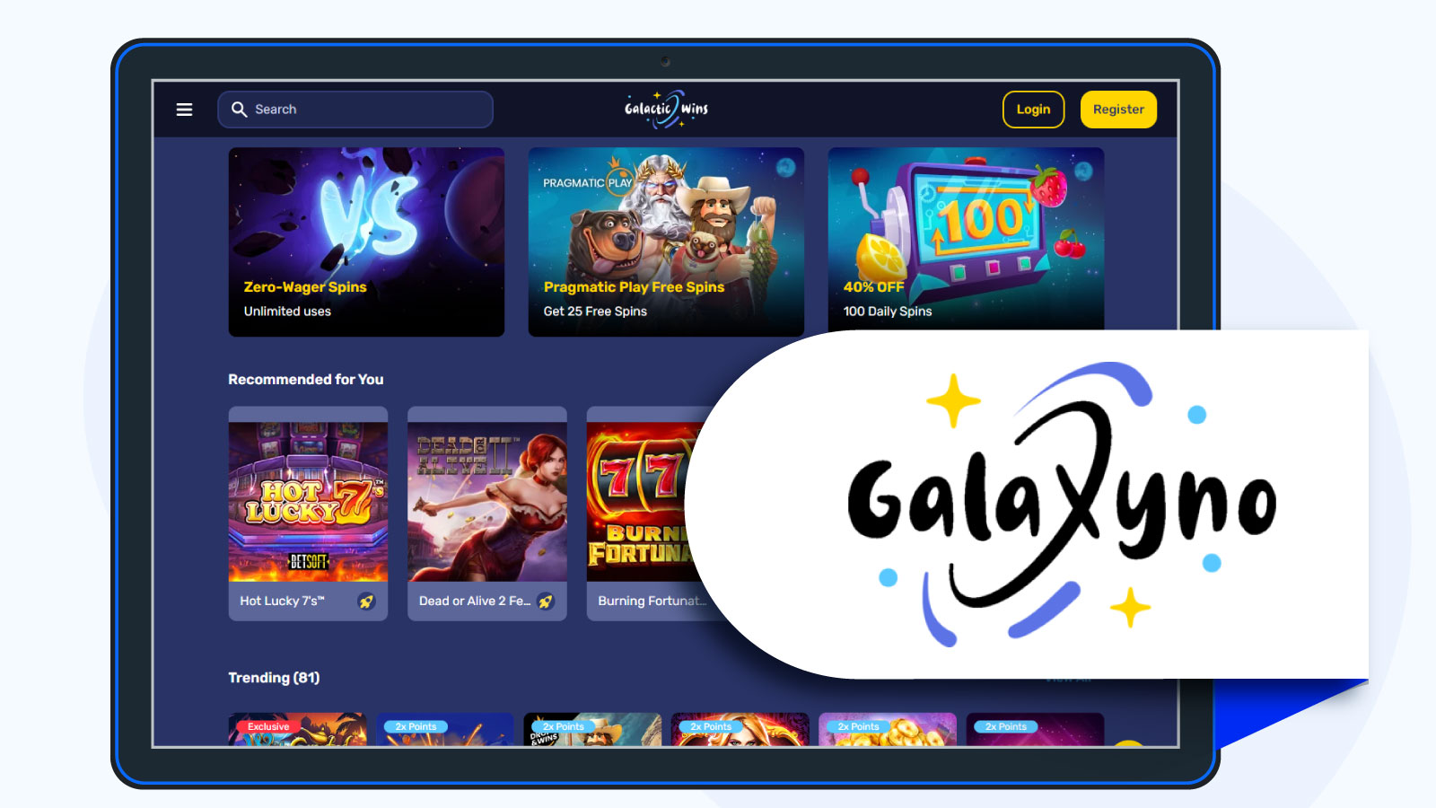 Galaxyno Casino homepage