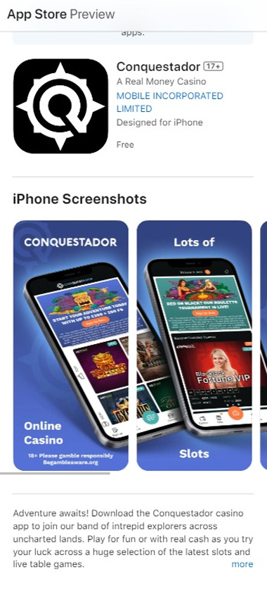 Conquestador-casino-mobile-app-ios-homepage