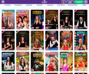 SlotsPalace Casino desktop live casino preview screenshot with roulette and blackjack tables – tested