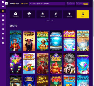 Power Slots Casino desktop slots screenshot showing featured games, categories and navigation – tested