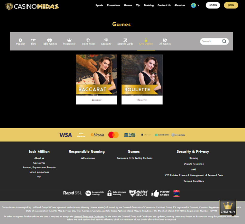 Casino Midas live dealer games review