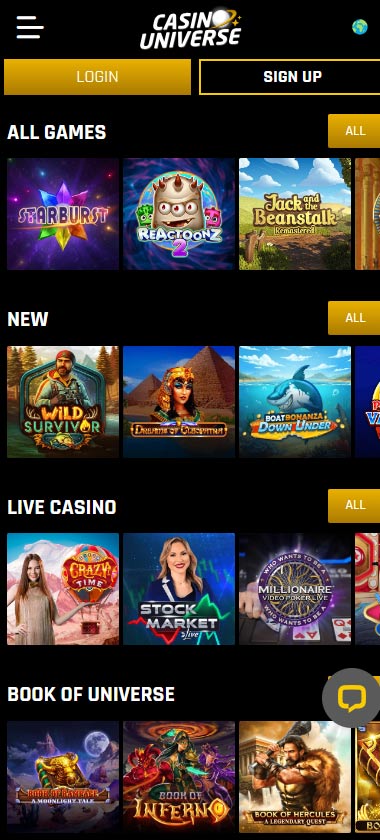 Casino Universe game types mobile review