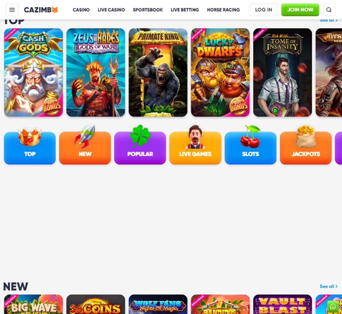 Cazimbo Casino home page review