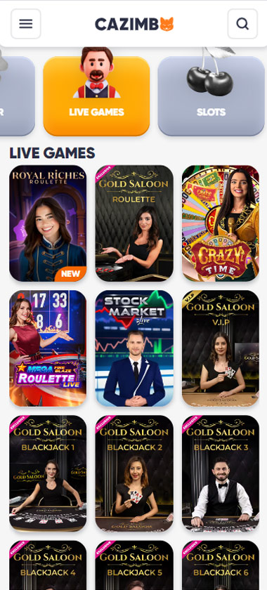 Cazimbo Casino live dealer games mobile review