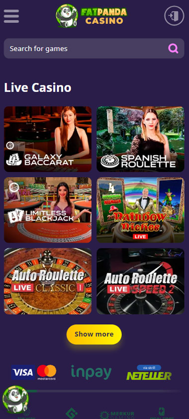 FatPandaCasino live dealer games mobile review