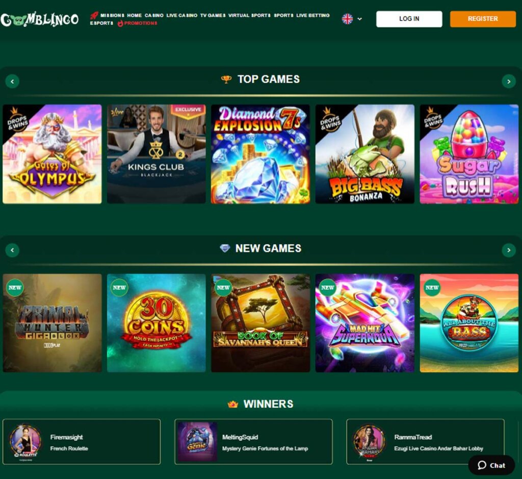 Gomblingo Casino home page review