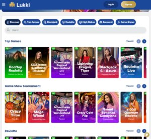 Lukki Casino desktop live dealer games screenshot showing blackjack and roulette options – tested