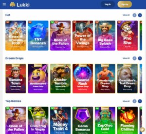 Lukki Casino desktop slots section screenshot showing variety of games – tested