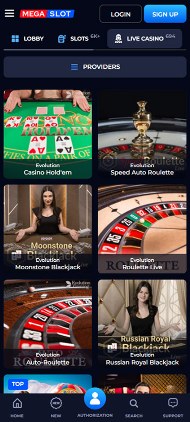 Megaslot Casino live dealer games mobile review