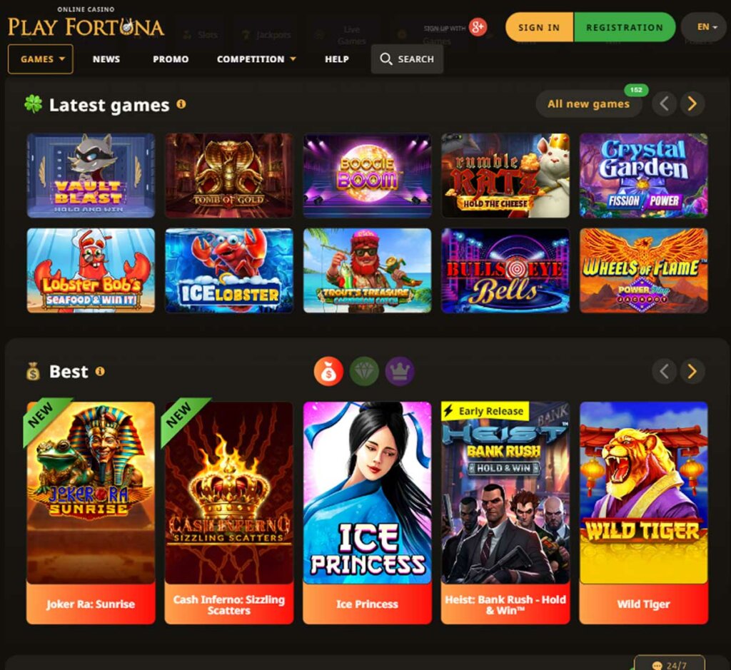 PlayFortuna Casino home page review