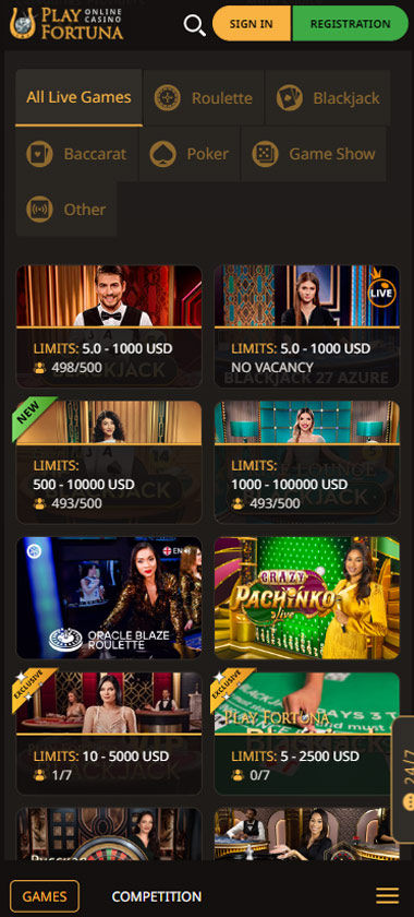 PlayFortuna Casino live dealer games mobile review