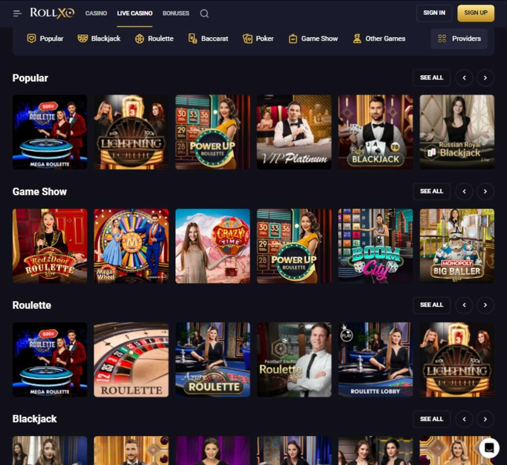 Rollxo Casino live dealer games review