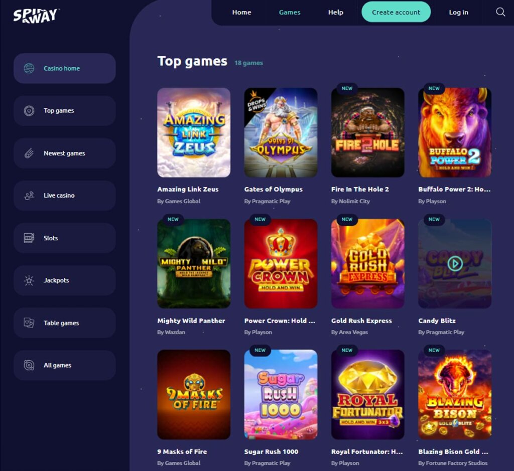 SpinAway Casino home page review