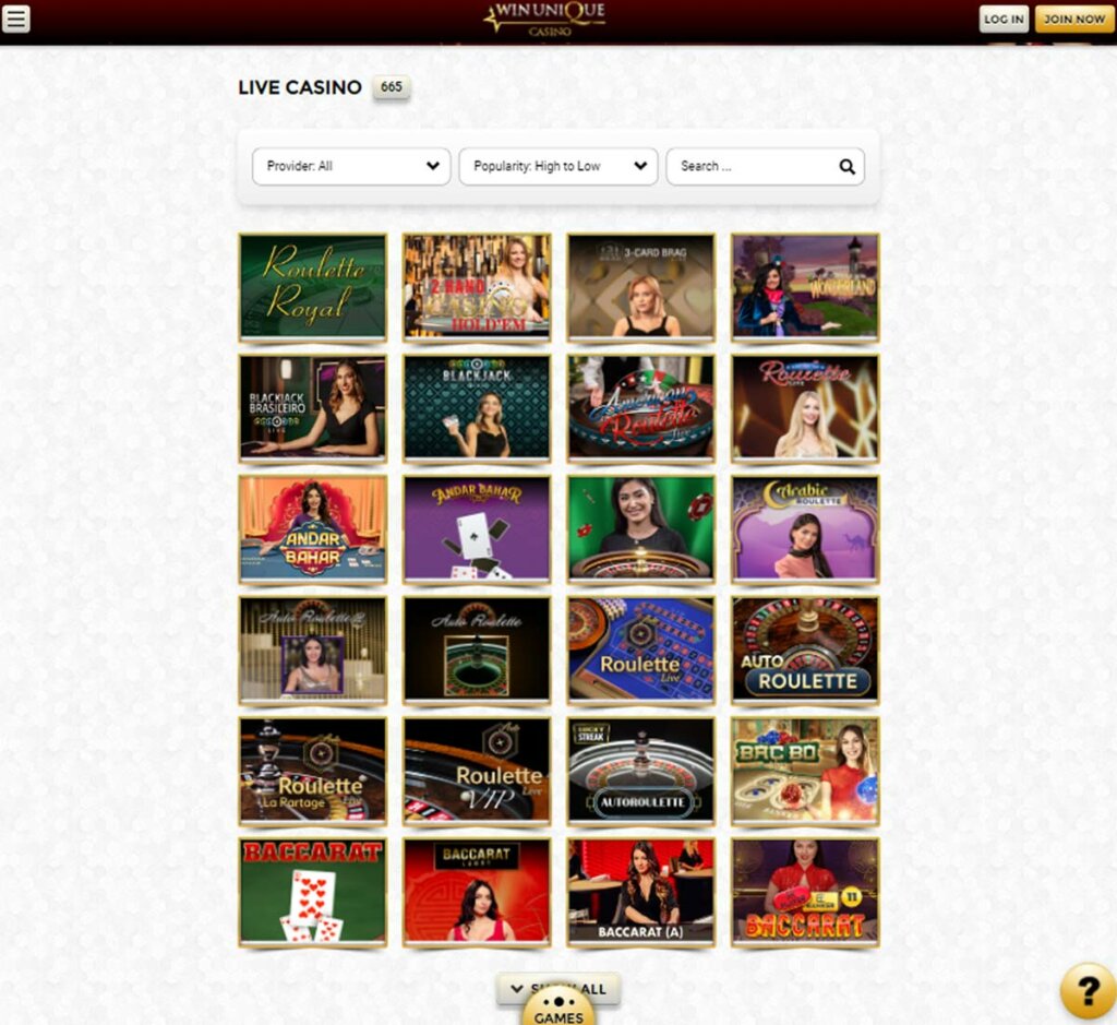 Unique Casino live dealer games review