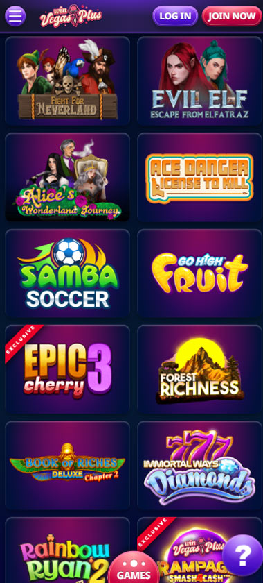 VegasPlus Casino game types mobile review