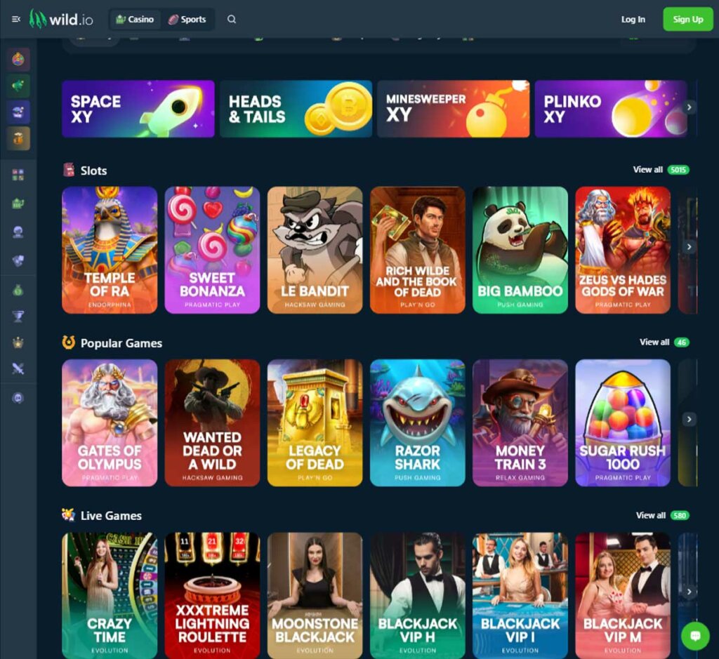 Wild.io Casino home page review