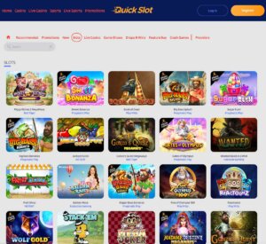 QuickSlot Casino desktop slots variety screenshot showing game grid and slot categories – tested