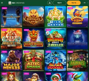 50Crowns Casino desktop interface screenshot showing game lobby with jackpot slots - tested