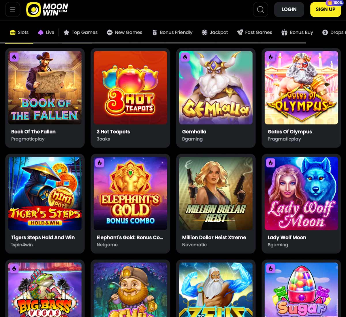 MoonWin casino slots variety review