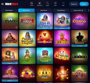 NetBet Casino desktop slots variety screenshot displaying popular slots and categories – tested