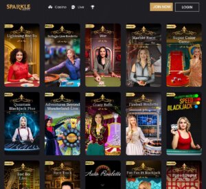 Sparkle Slots live dealer games collection – desktop interface screenshot from our testing