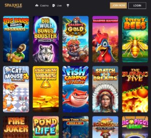 Sparkle Slots slots games collection – desktop interface screenshot from our testing