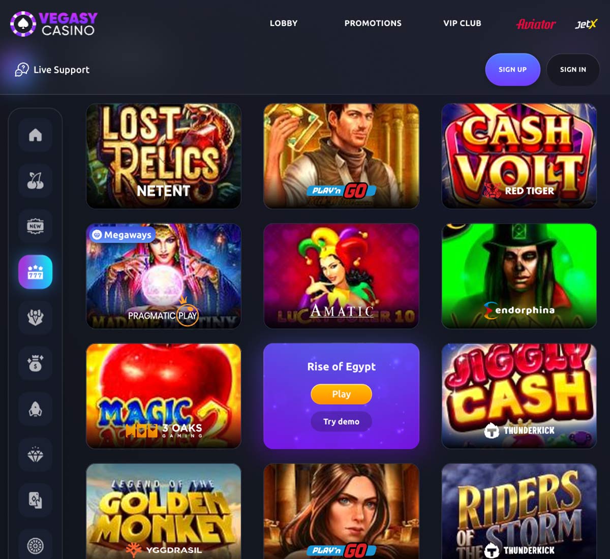 Vegasy casino slots variety review