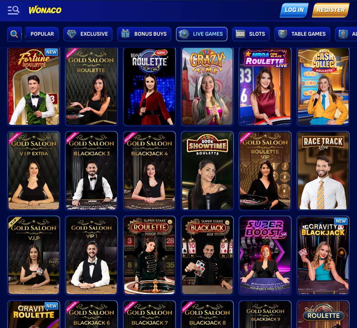 Wonaco casino live casino games collection review