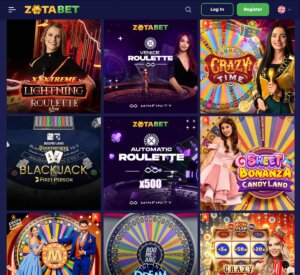 ZotaBet Casino desktop live casino games screenshot showing active dealer tables – tested