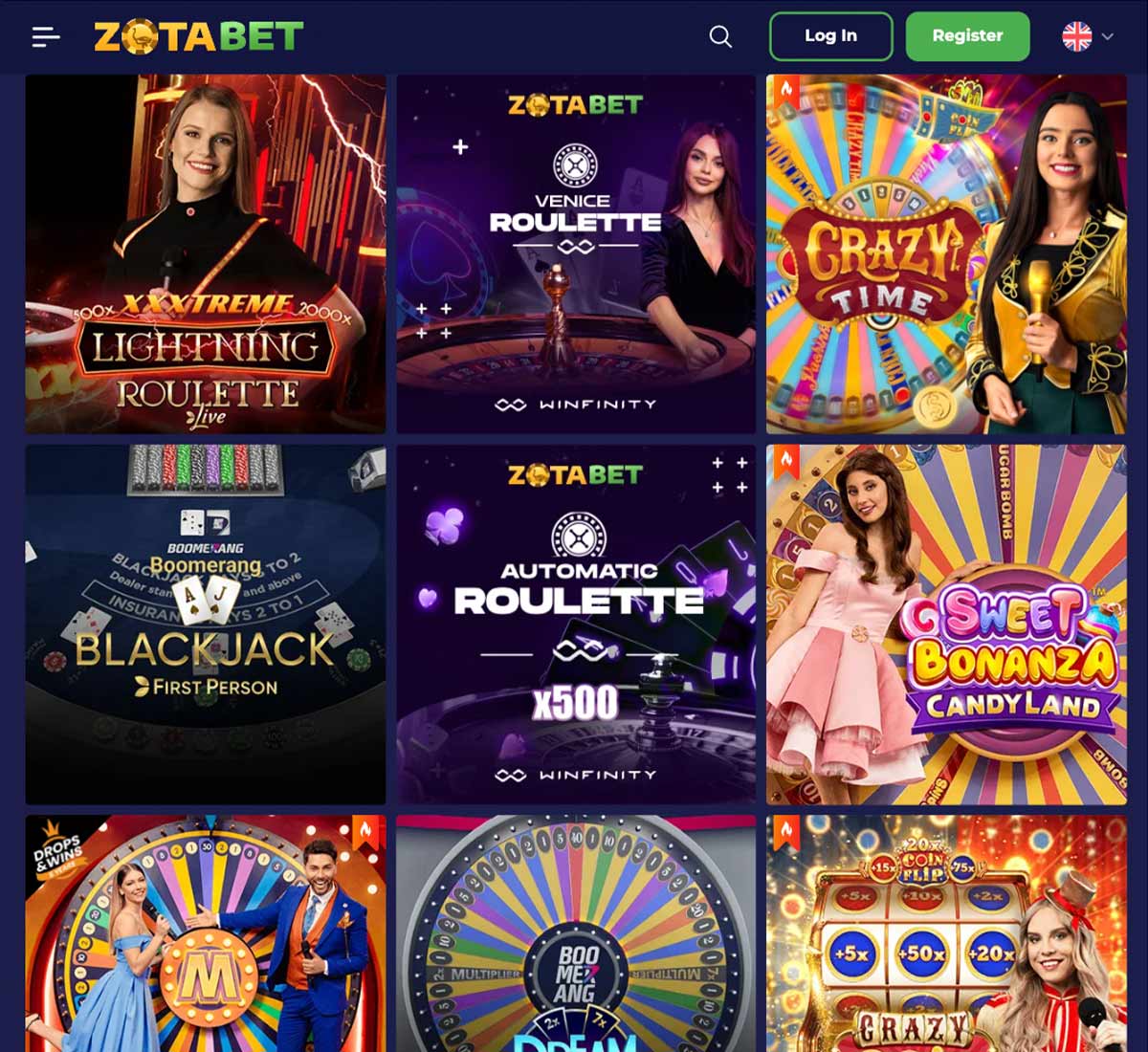ZotaBet Casino desktop live casino games screenshot showing active dealer tables – tested