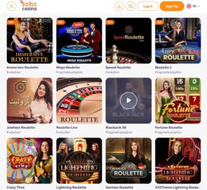 Boho Casino desktop screenshot showing live casino games collection - tested
