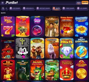 FunBet Casino desktop slots variety screenshot showing popular and new slot games – tested