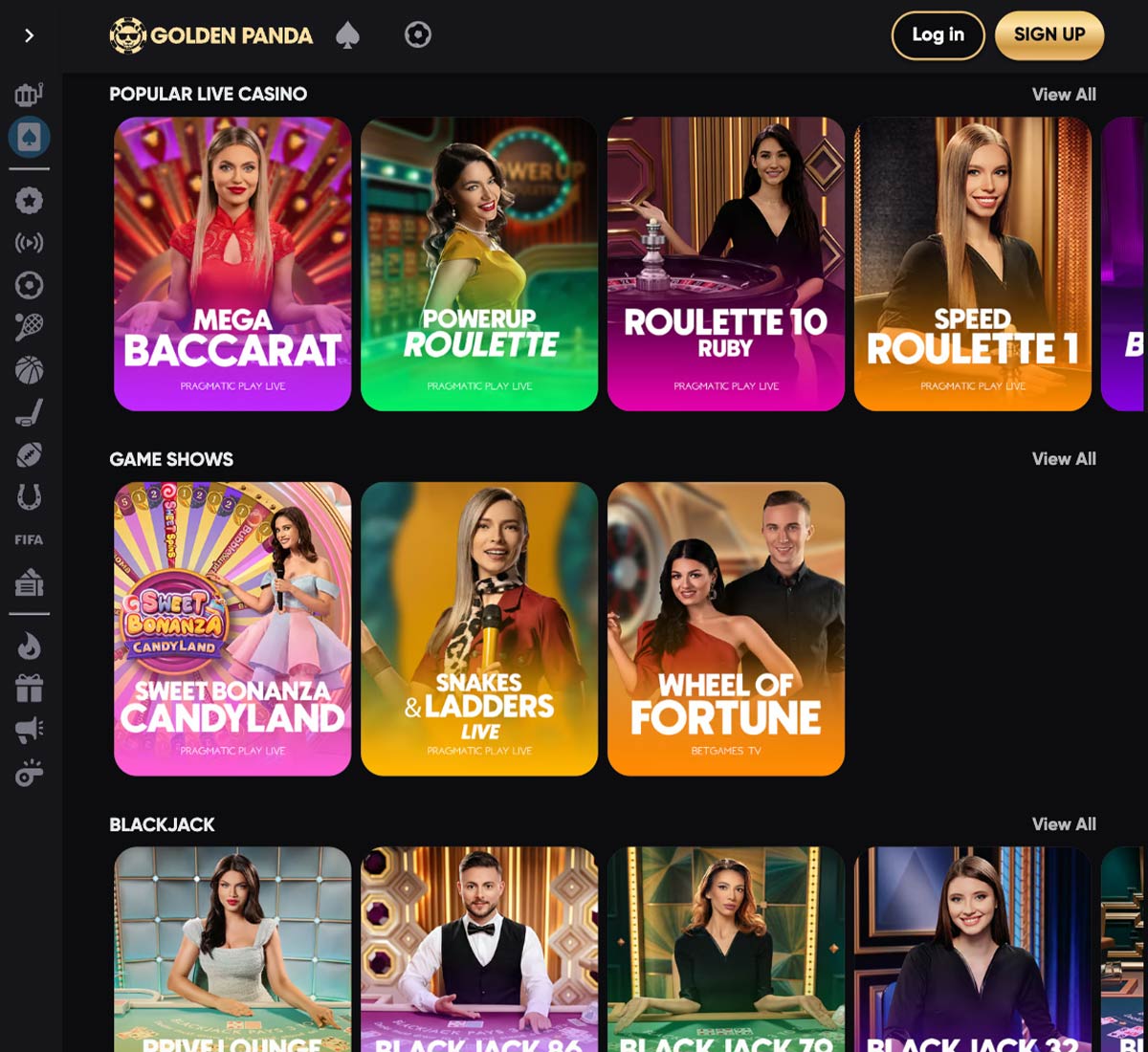 golden panda casino live casino games collection review