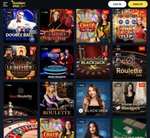 Golden Star Casino desktop live casino games screenshot showing live dealer options – tested