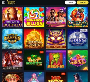 Golden Star Casino desktop slots variety screenshot showing popular games – tested