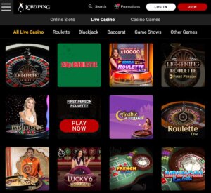 Lord Ping Casino desktop live dealer games screenshot showing tables and providers – tested