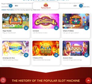 Royal Vegas Casino desktop slots variety screenshot showing featured slot games – tested