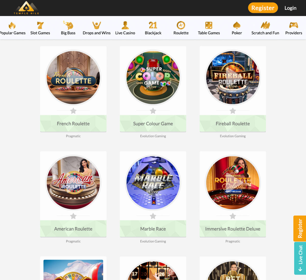 temple nile casino live casino games collection review