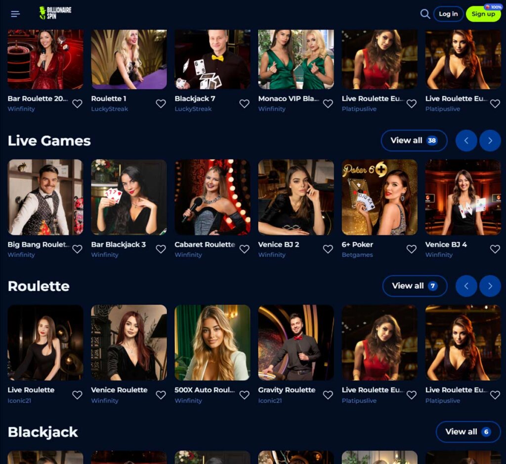 Billionairespin-casino-live-casino-games-collection-review