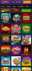 Zodiac Casino mobile screenshot showing slots game lobby and popular titles - tested