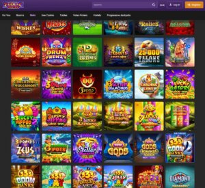 Zodiac Casino desktop screenshot showing variety of slot games in the lobby - tested